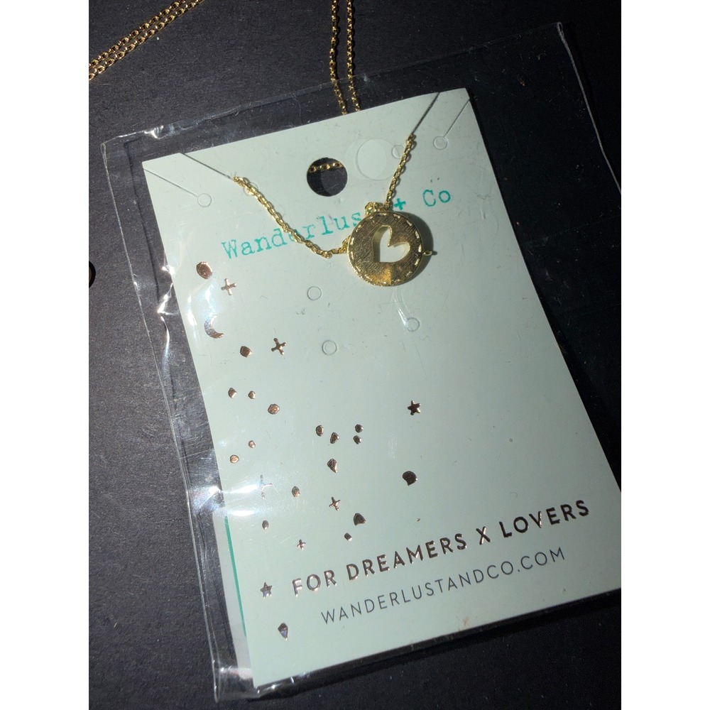 Wanderlust + Co Necklace Heart Cutout Pendant Gold Tone Minimalist Chain
